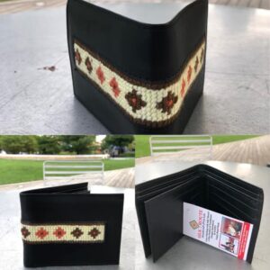 Sleek Black Leather Gents Wallet with Handcrafted Embroidery